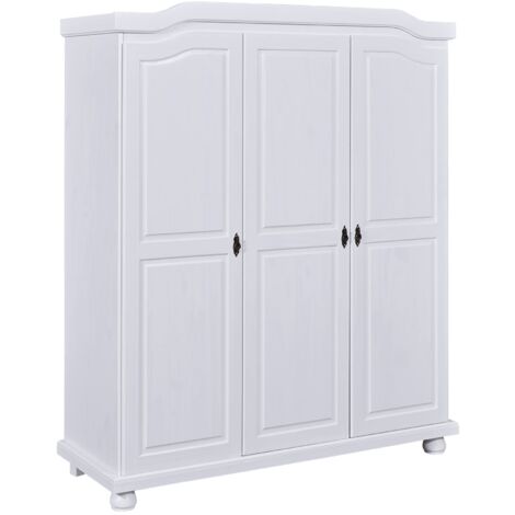 Inter Link - Armadio - 3 ante - 5 nicchie - Con spazio per appendere - Armadio in pino massello - Verniciato bianco - Larghezza :150cm Profondità :56cm Altezza : 180cm - Bastian