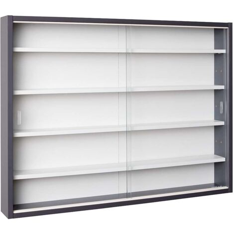 Inter Link Espositore da parete per oggetti da collezione Armadio con 4 ripiani 5 scomparti per miniature MDF Grigio/Bianco (80x60x9,5 cm) Collecty Grigio