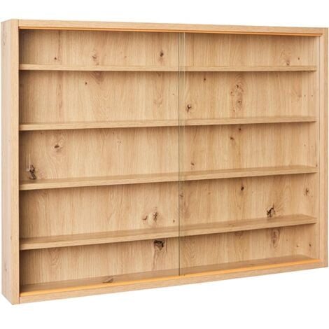 EBUY24 Inter Link Espositore da parete per oggetti da collezione Mobile con 4 ripiani 5 scomparti per miniature MDF Decoro Rovere (80x60x9,5 cm) Artisario