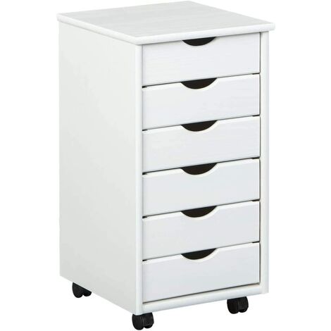 Inter Link - Piedistallo mobile - Piedistallo mobile con 6 cassetti - Piedistallo per ufficio - Mobile - Carrello mobile - Cassettiera - Legno di pino massiccio - Laccato bianco - 35 x 40 x 65 cm - Si