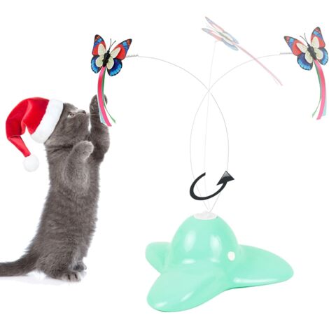 Interactive indoor cat toy with 360° rotating butterfly (green)
