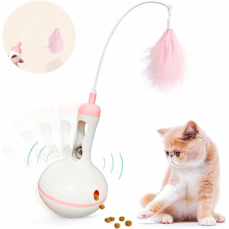 Interaktiver Katzen-Tumbler-Ball mit Ball und Federn, Triumph Katzenspielzeug, Federspielzeug mit Katzenglocke, interaktives Katzenspielzeug, 4-in-1 rotierendes interaktives Spielzeug für Katzen (Rosa