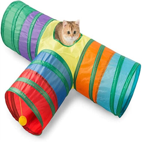 Interaktiver Katzentunnel – Haustierspielzeug – Spieltunnel für Katzen, Kätzchen, Kaninchen, Welpen – faltbar (T-Style Rainbow)