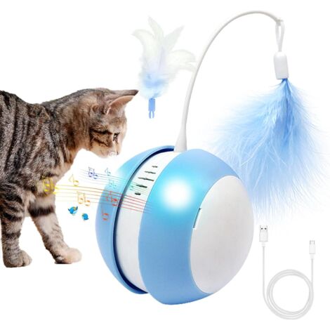 Interaktiver LED-Katzenball mit Vogelgeräuschen, 360° drehbares, per USB aufladbares Spielzeug, intelligente Unterhaltung