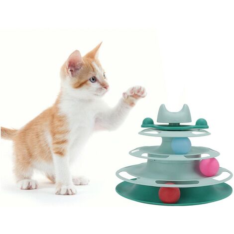 GNCPETS Interaktiver Turm für Katzen mit 3 Ebenen und farbigen Bällen - Blau Exclusives Angebot