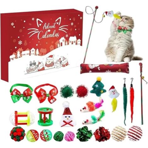 Interaktives Katzenspielzeug, ein entzückender 24-tägiger Weihnachts-Adventskalender inklusive Katzenspielzeug und Fliege.