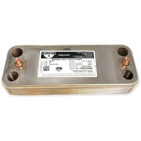 Intercambiador de calor sanitario Zilmet 17B2071206, 12 placas para calderas Ariston, Merloni, Simat.