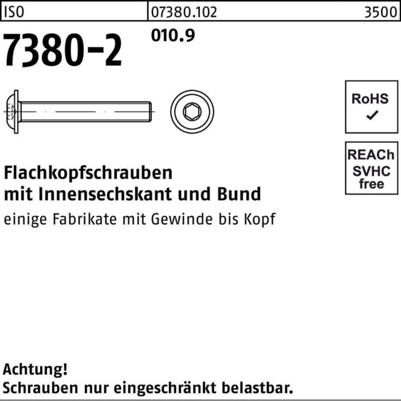 Image of No Brand - iso 7380-2 Flachkopf-Flanschschraube vg M4x30 Stahl 10.9 blank Innensechskant 500 Stk