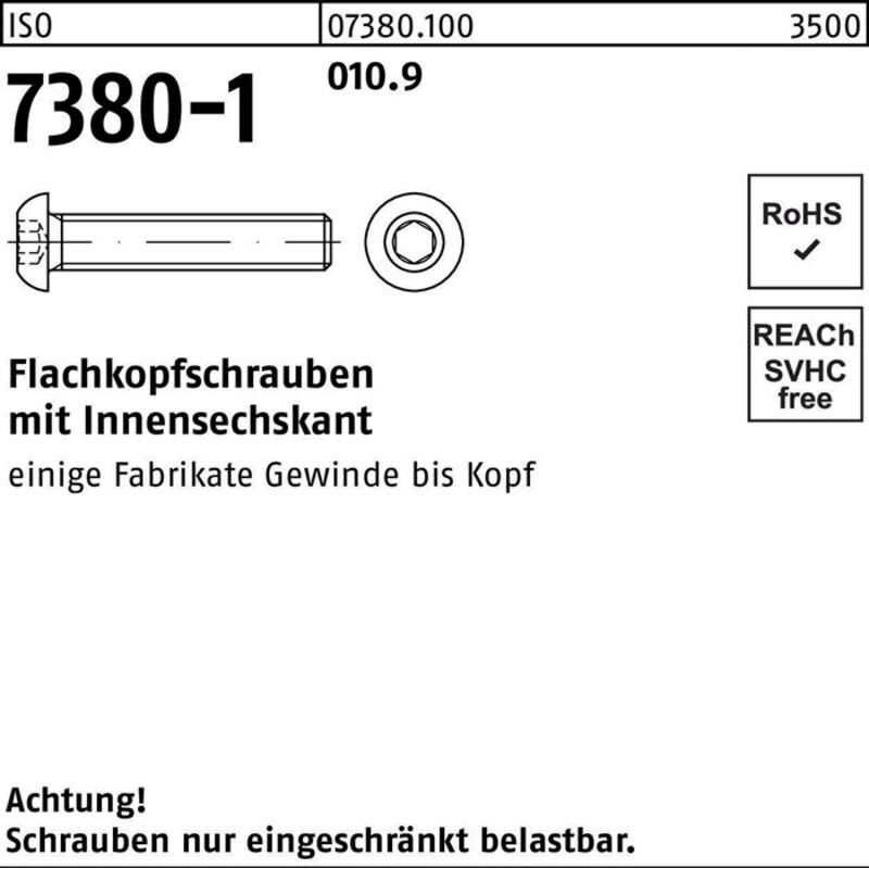 Image of No Brand - iso 7380-1 Flachkopfschraube vg M10x55 Stahl 10.9 blank Innensechskant 100 Stk