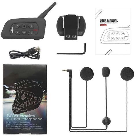 Intercom Bluetooth pour casque de moto, compatible 4 motards, portée 1500 m