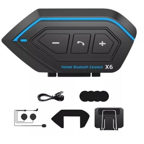 Intercom Moto Bluetooth 5.0, Kit Oreillette Bluetooth Casque Moto Interphone - Bleu noir