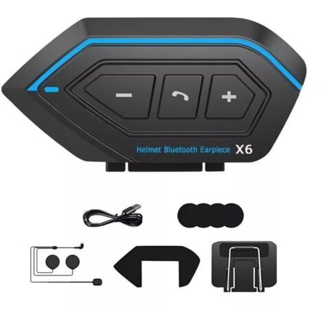 Intercom Moto Bluetooth 5.0, Kit Oreillette Bluetooth Casque Moto Interphone - Bleu noir