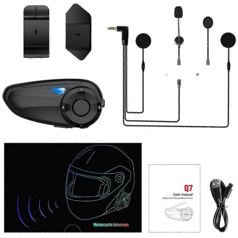 Intercom pour casque avec oreillette Bluetooth compatible 7 motards, portée de 800 m