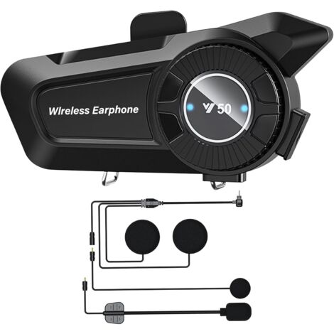 Intercomunicador Casco Moto Bluetooth 5.3 Auriculares Casco Moto Cancelación de Ruido DSP&CVC/Impermeable IPX6/Respuesta Automática/Hi-Fi Stereo Compatible con Todos Los Cascos 1800mAH