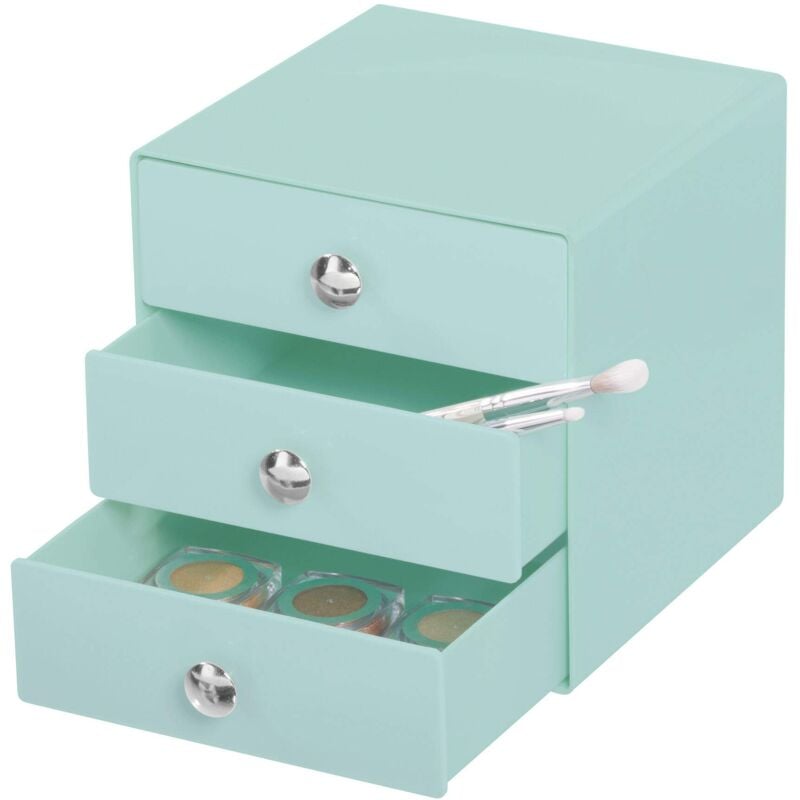 Image of IDesign Drawers Cassetti Porta Trucchi, Mini Cassettiera Di Qualità Per Make Up, Bijoux Ecc., Cubi Porta Cosmetici Con 3 Cassetti, Plastica Verde