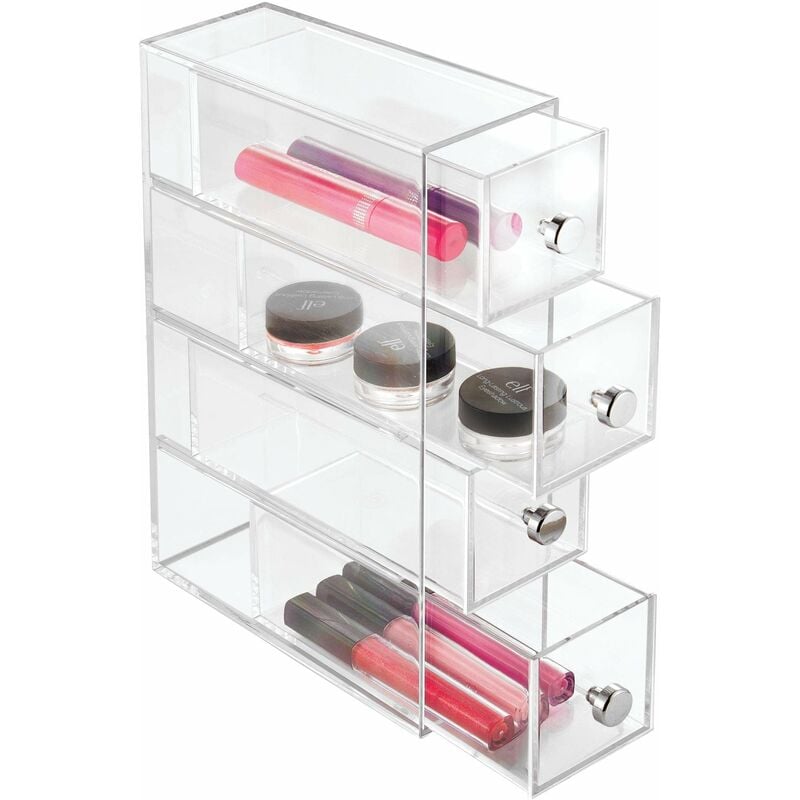 Image of IDesign Porta trucchi con 4 cassetti, Mini cassettiera per make up, cosmetici e gioielli, Organizzatore trucchi con cassetti girevoli in plastica,