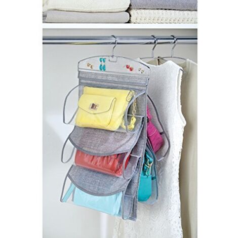 InterDesign Aldo Organizer armadio  Portaoggetti da appendere con 5 tasche per borsette, portafogli, ecc.  Pratico portaborse per armadio  Plastica grigio