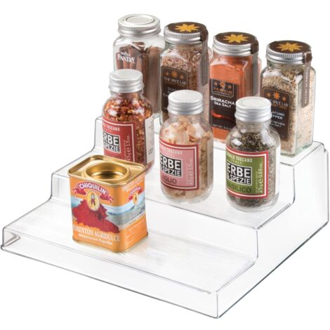 InterDesign Organizer cucina, Piccolo scaffale cucina a 3 ripiani in plastica, Pratico porta spezie adatto anche per cibi conservati e barattoli, trasparente