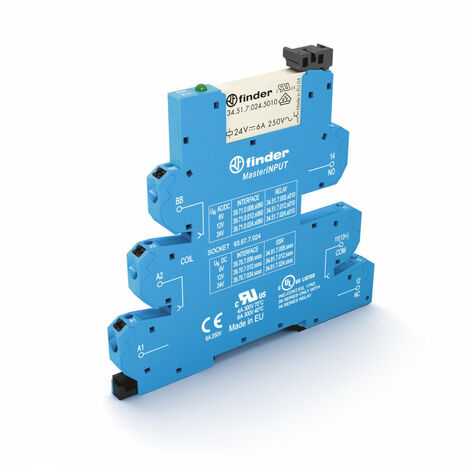 INTERFACE MOD A RELAIS ELECTROMECA MASTERINPUT U 24VAC/DC 1RT 6A BORNES RESSORT AGNI+5µAU FINDER 390239