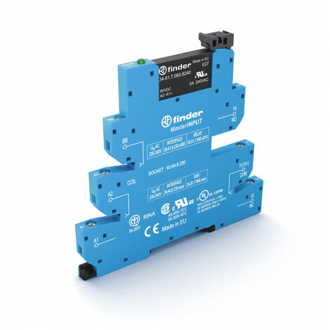 INTERFACE MOD A RELAIS STAT MASTERINPUT 1NO ENT 24VAC/DC SORT 24VDC 2A BORNES A CAGES FINDER 357171