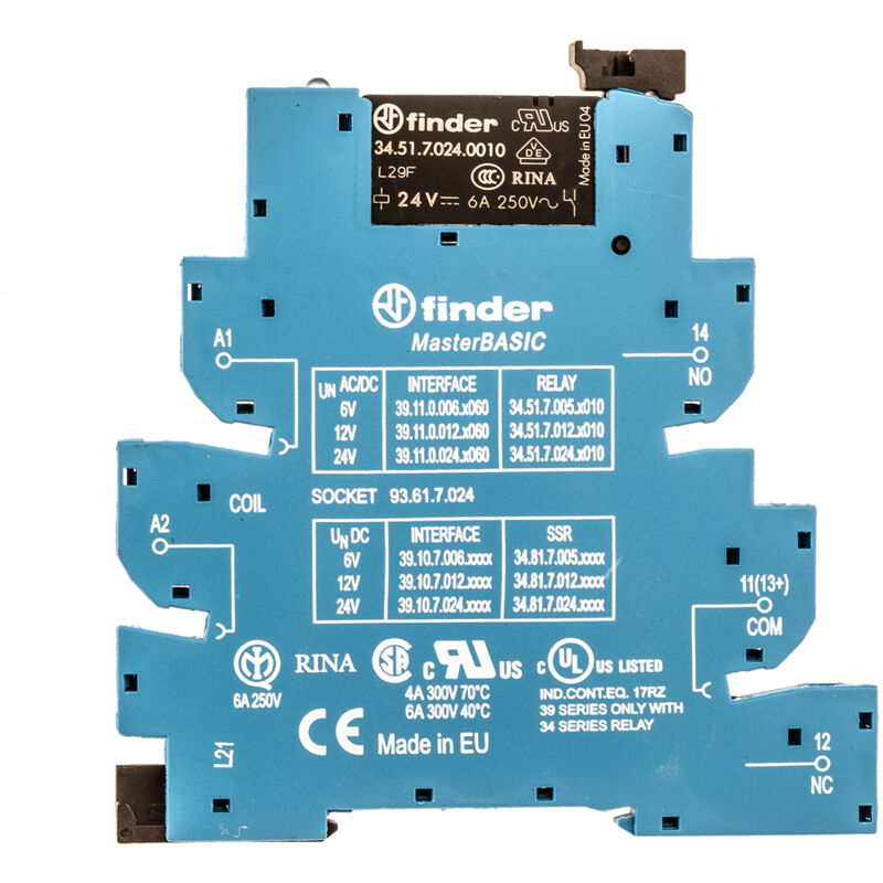 Relais d'interface Finder 39 Series, 24V c.a. / v c.c., 1 rt, montage Rail din ( Prix pour 1 )