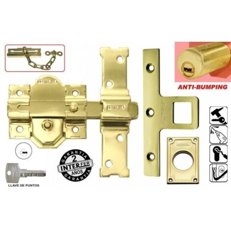 INTERFER CERROJO 31SA DORADO PUNTOS ANTIBUMPING C/CADENA LAVE/BOTON