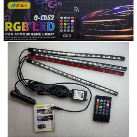 INTERIOR DEL COCHE 12LED RGB TIRA DE LUCES FOOTWELL ATMÓSFERA MANDO A DISTANCIA 12V Q-CD52