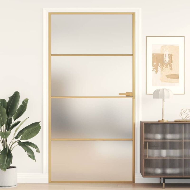 Vidaxl - Interior Door Slim Golden 102.5x201.5 Cm Tempered Glass And Aluminium