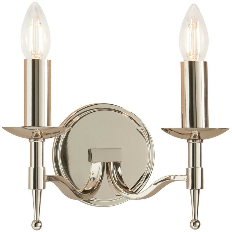 Interiors 1900 - Interiors - Applique da parete a doppia candela per interni a 2 luci, nichel lucido, E14