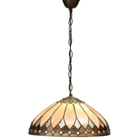 Interiors Brooklyn - Sospensione a soffitto 1 luce media bronzo scuro, vetro Tiffany, attacco E27