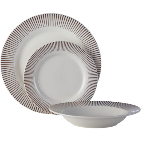 Interiors By Premier 12 Piece Spoke Porcelain Dinner Set,White Glazed Finish Dinnerware,Perfect For Daily Use or Special Occasion