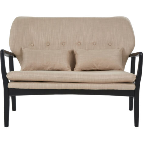 Interiors by Premier 2 Seat Beige Sofa With Black Wood Frame, Comfy Padded Fabric Seat, Easy to Clean Large Sofa