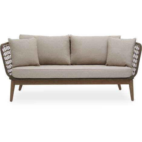 Interiors by Premier 3 Seat Sofa, Rattan Outdoor Sofa, Long Lasting Rattan Lounge Sofa for Living Room with Grey Cushioning