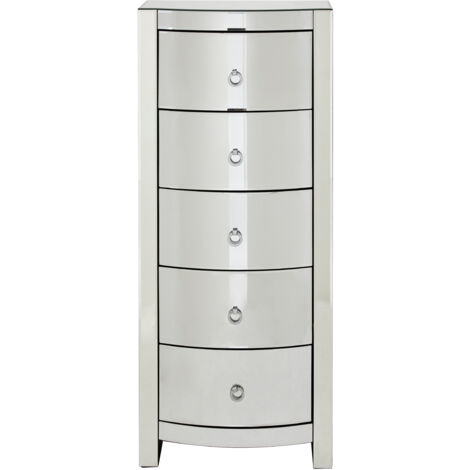 Interiors by Premier 5 Drawer Tallboy Chest, Mirrored Drawer Chest Storage Unit, Tallboy Drawer Storage Space, Tall Chest Drawer
