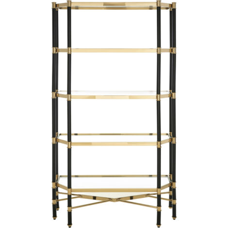 Interiors by Premier 5-Tier Shelf Unit, Modern Storage Solution, Gold Shelf Unit, Gold and Glass Shelving Unit, Gold Shelf Unit