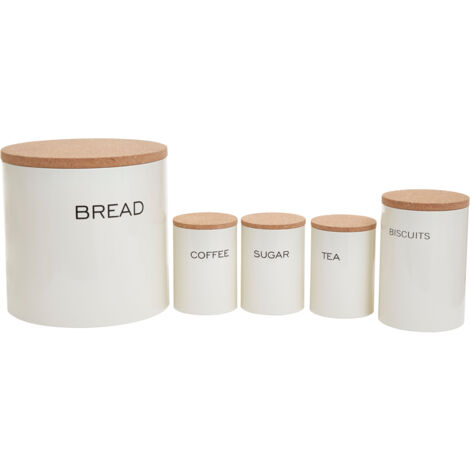 Interiors by Premier 5Pc Cream Kitchen Storage Set, Kitchen Storage Set, 5 Piece Kitchen Canister Set, Stainless Steel Canisters