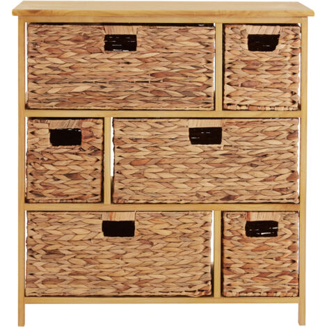 Interiors by Premier 6 Drawer Storage Unit, Natural Water Hyacinth Drawer Wardrobe Storage, Modern Natural Wood Shelving Unit