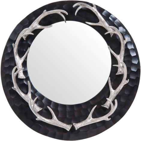Interiors by Premier Antler Brown And Nickel Finish Wall Mirror, Round Wall Mirror with Texture, Decorative Wall Mirror