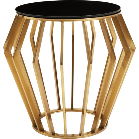 Interiors by Premier Black and Gold Round Side Table, Modern Black Glass Side Table, Black Round Side Table for Living Room