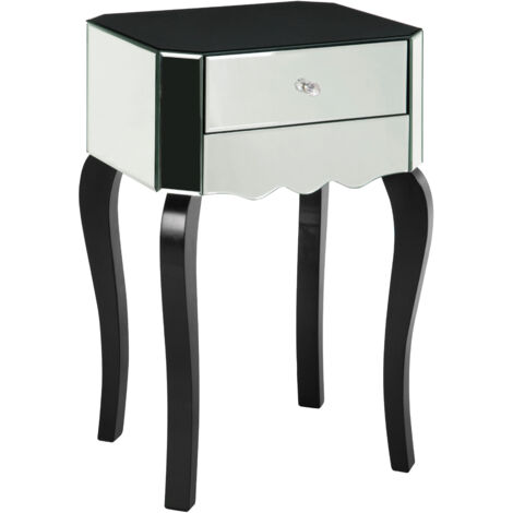 Interiors by Premier Black and White Mirrored 1 Drawer Side Table, Mirrored Side Table, Black and White Side Table with Storage