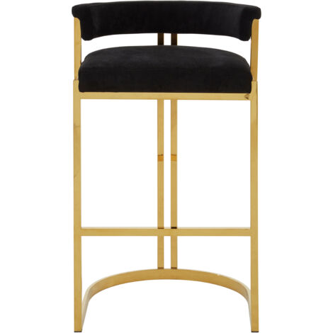 Interiors by Premier Black Bar Chair Stool with Back, Kitchen Stool for Bar, Gold Frame Breakfast Stool with Velvet Upholstery