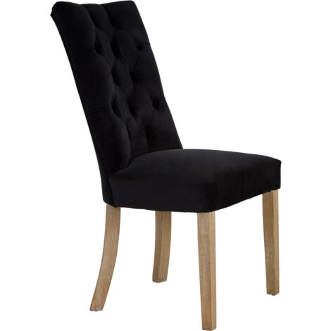 Interiors by Premier Black Buttoned Dining Chairs,  Velvet Upholstered Dining Chair, Accent Lounge Chair for Living Room