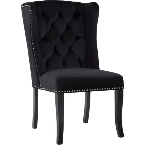 Interiors by Premier Black Buttoned Velvet Dining Chairs, Velvet Upholstered Chair with Wooden Legs, Accent Chair for Living Room