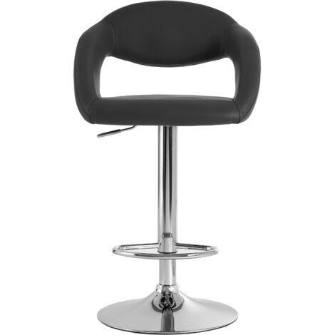 Interiors by Premier Black Faux Leather Bar Chair, Backrest Breakfast Bar Chair, Footrest Living Bar Chair Kitchen