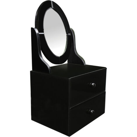 Interiors by Premier Black Glass 2 Drawer Dresser Unit, Black Chest Dresser, Bedroom Dresser With Drawers and Adjustable Mirror