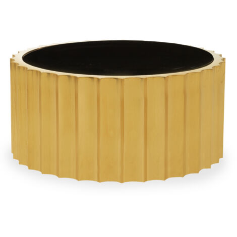 Interiors by Premier Black Glass and Gold Titanium Round Coffee Table Modern, Statement Piece Modern Luxury Coffee Table