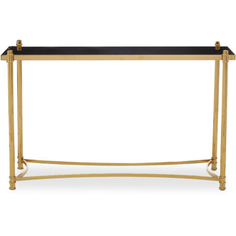 Interiors by Premier Black Glass and Metal Rectangular Console Table, Luxury Gold Console Table, Modern Hallway Console Table