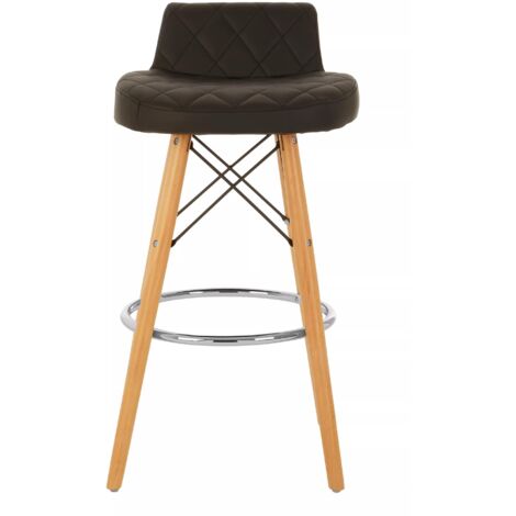 Interiors by Premier Black Leather Effect Seat Bar Stool, Comfortable Seating Faux Leather Bar Stool, Space-Saver Kitchen Stool