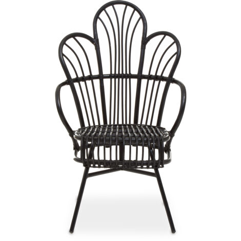 Interiors by Premier Black Natural Rattan Back Chair Metal Legs, High Back Rattan Lounge Chair, Outdoor Rattan Chair for Garden