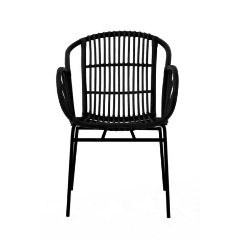 Interiors by Premier Black Natural Rattan Chair with Raised Sides, Rustless Rattan Chair, Easy Cleaning Rattan Armchair